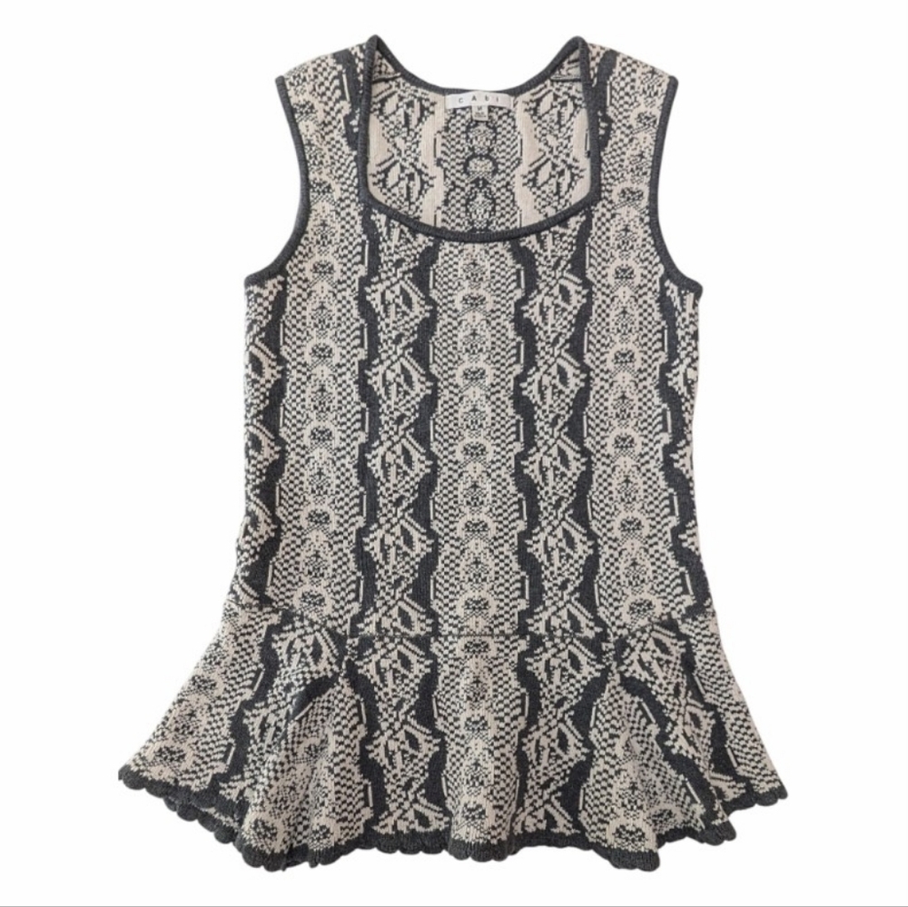 CAbi Knit Peplum Sweater Tank Top Size M Gray Cream Chic Stretchy Brunch Spring
